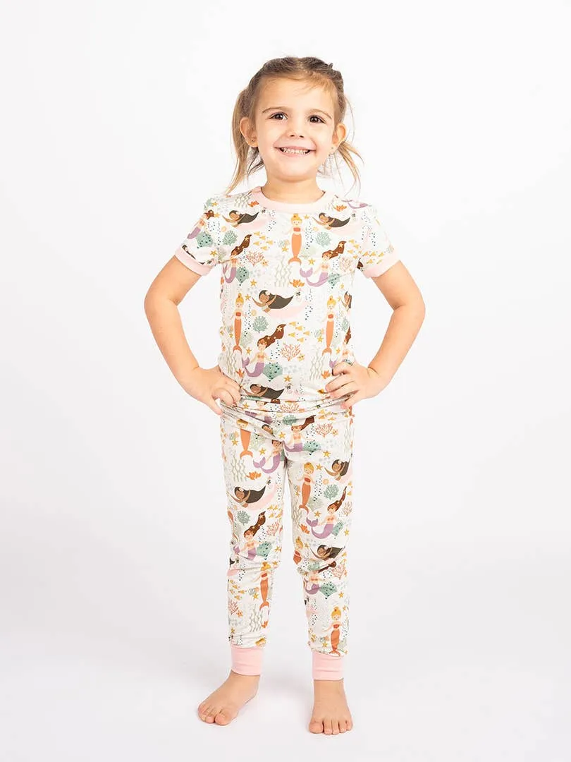 Mermaid Bamboo Kids Two-Piece Pajamas-Making Waves Short Sleeve/Pants