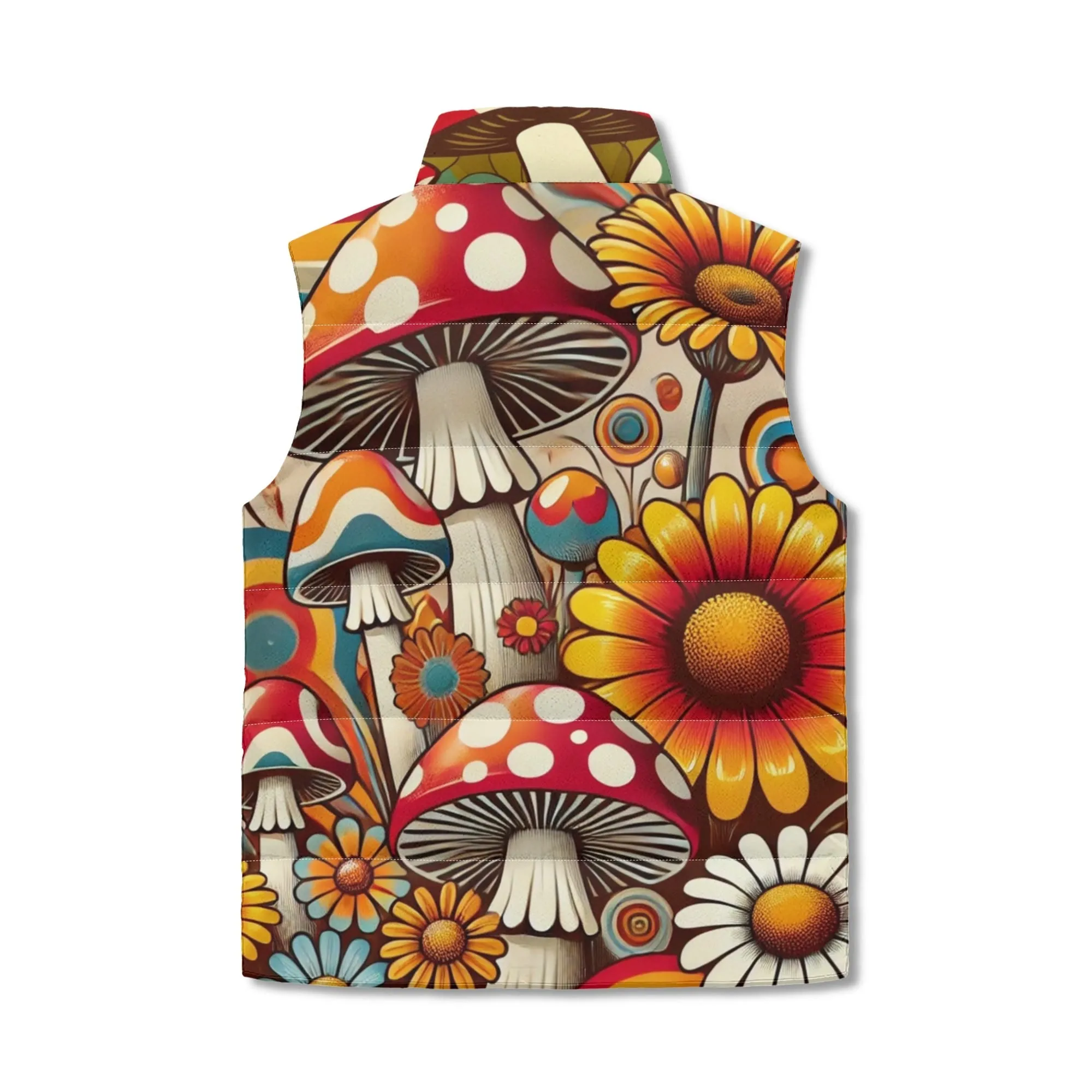 Merry Mushrooms Groovy Retro Puffer Vest, Retro Fun And Funky Style