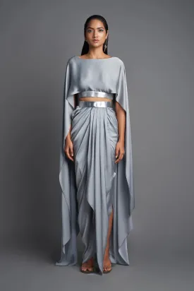 Metallic Grey Top With Draped Skirt