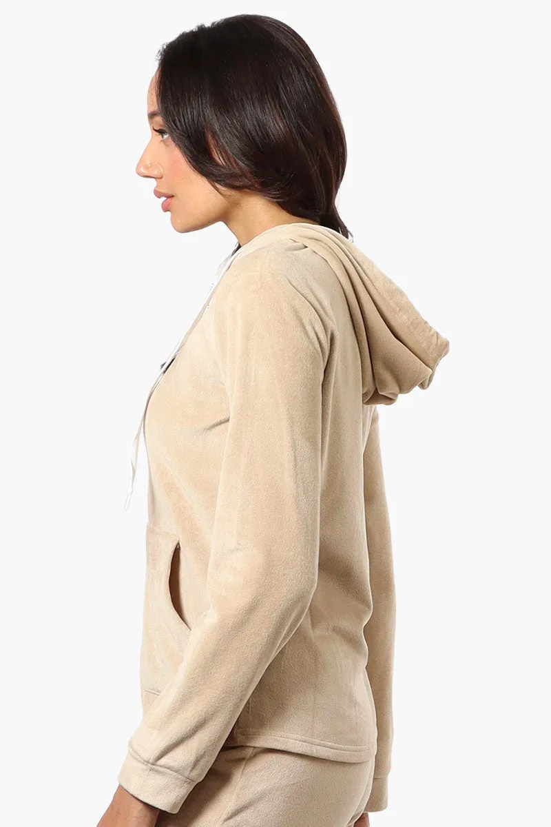 Mikk Hooded Velour Plush Pajama Top - Beige