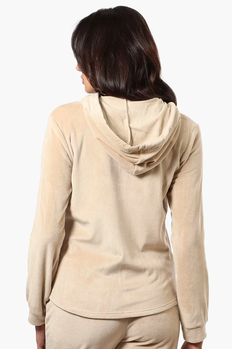 Mikk Hooded Velour Plush Pajama Top - Beige