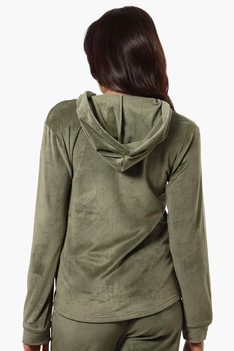 Mikk Hooded Velour Plush Pajama Top - Olive