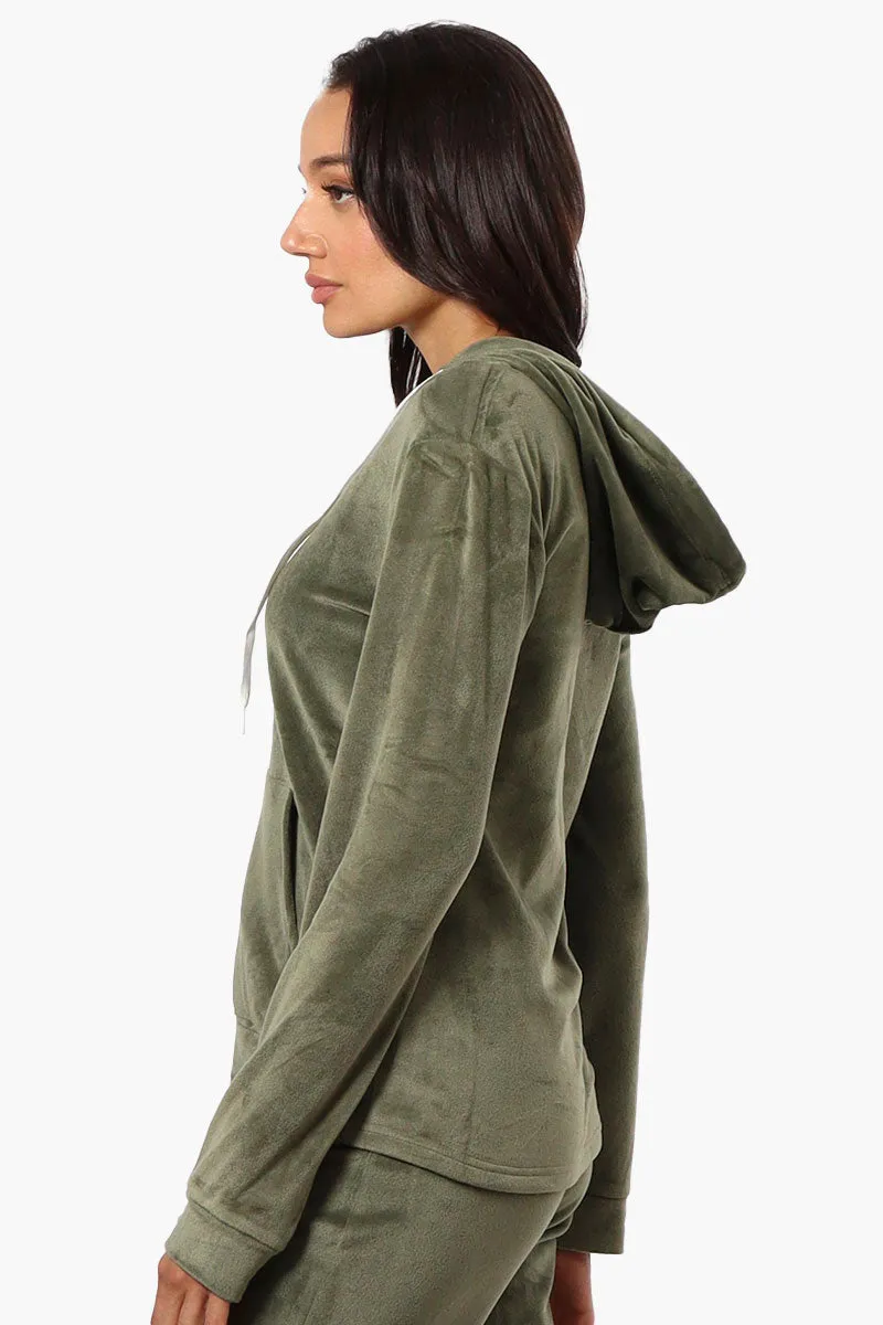 Mikk Hooded Velour Plush Pajama Top - Olive