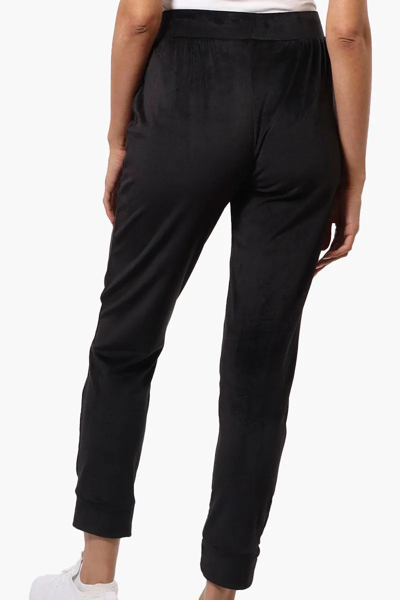 Mikk Tie Waist Velour Plush Pajama Pants - Black