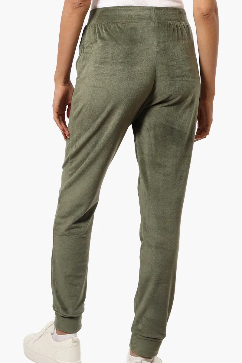 Mikk Tie Waist Velour Plush Pajama Pants - Olive