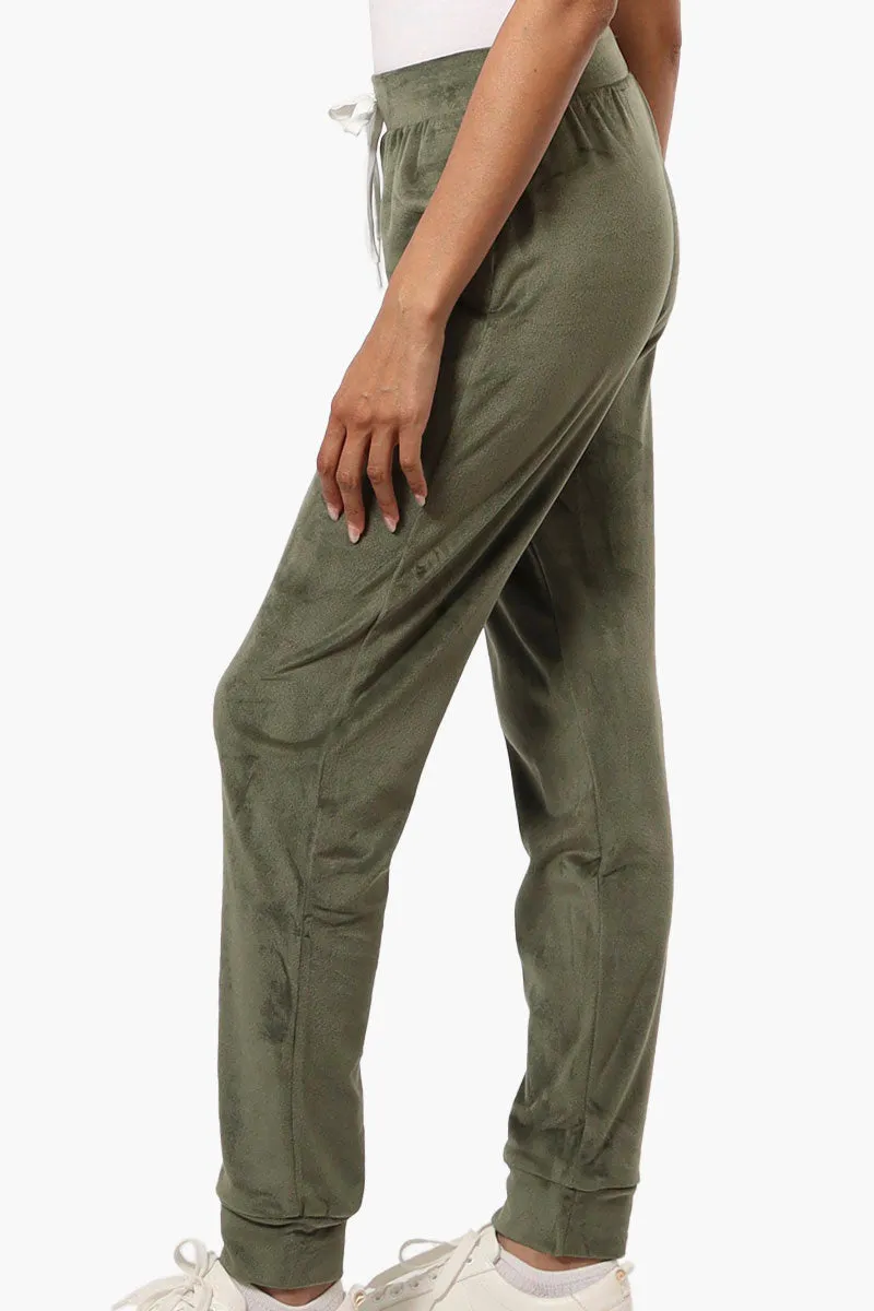 Mikk Tie Waist Velour Plush Pajama Pants - Olive