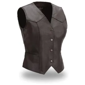 MKL - Sleaky Women's Motorcycle Western Style Leather Vest