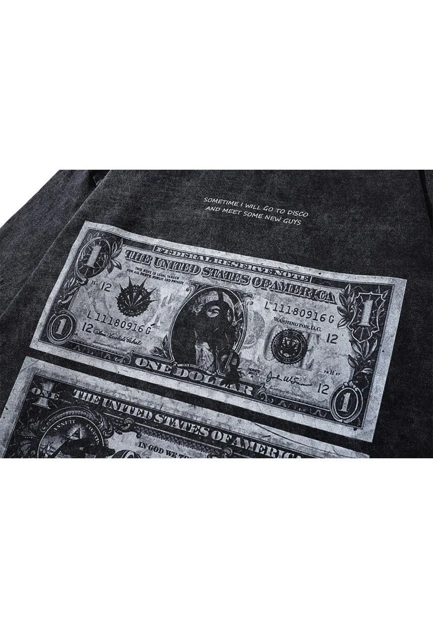 Money print t-shirt old dollar tee retro top in acid black