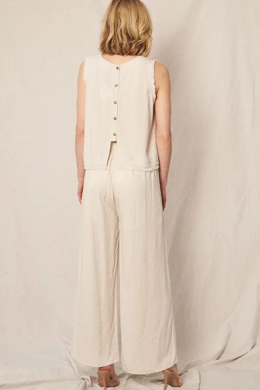 Natural Elastic Waistband Wide Leg Pants