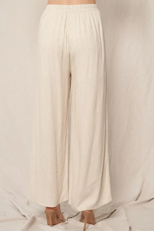 Natural Elastic Waistband Wide Leg Pants