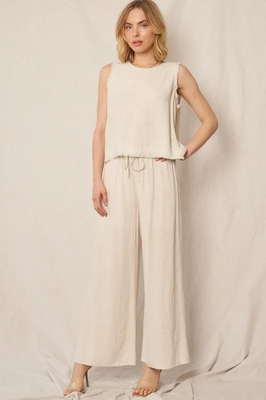 Natural Elastic Waistband Wide Leg Pants