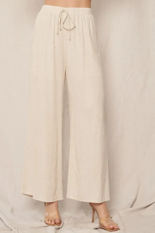 Natural Elastic Waistband Wide Leg Pants