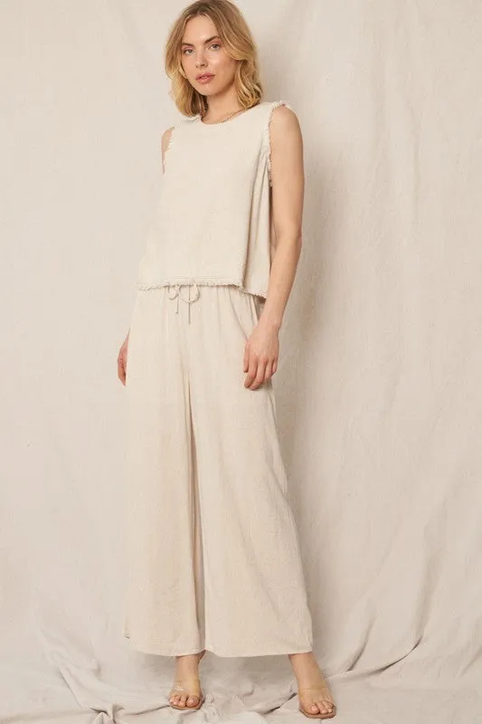 Natural Elastic Waistband Wide Leg Pants