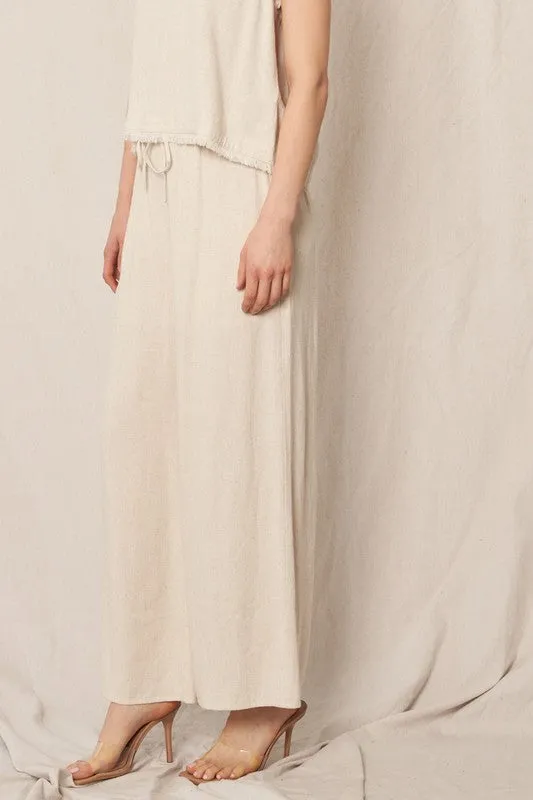 Natural Elastic Waistband Wide Leg Pants