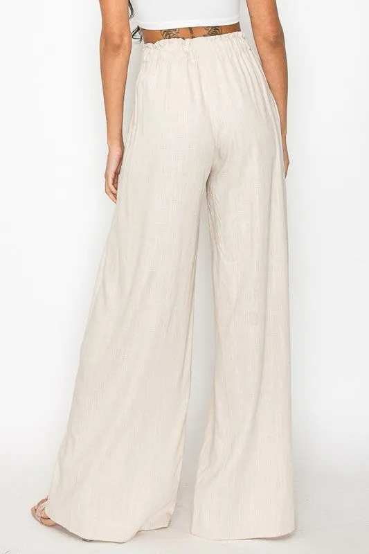 Natural High Waisted Linen Wide Legged Pants