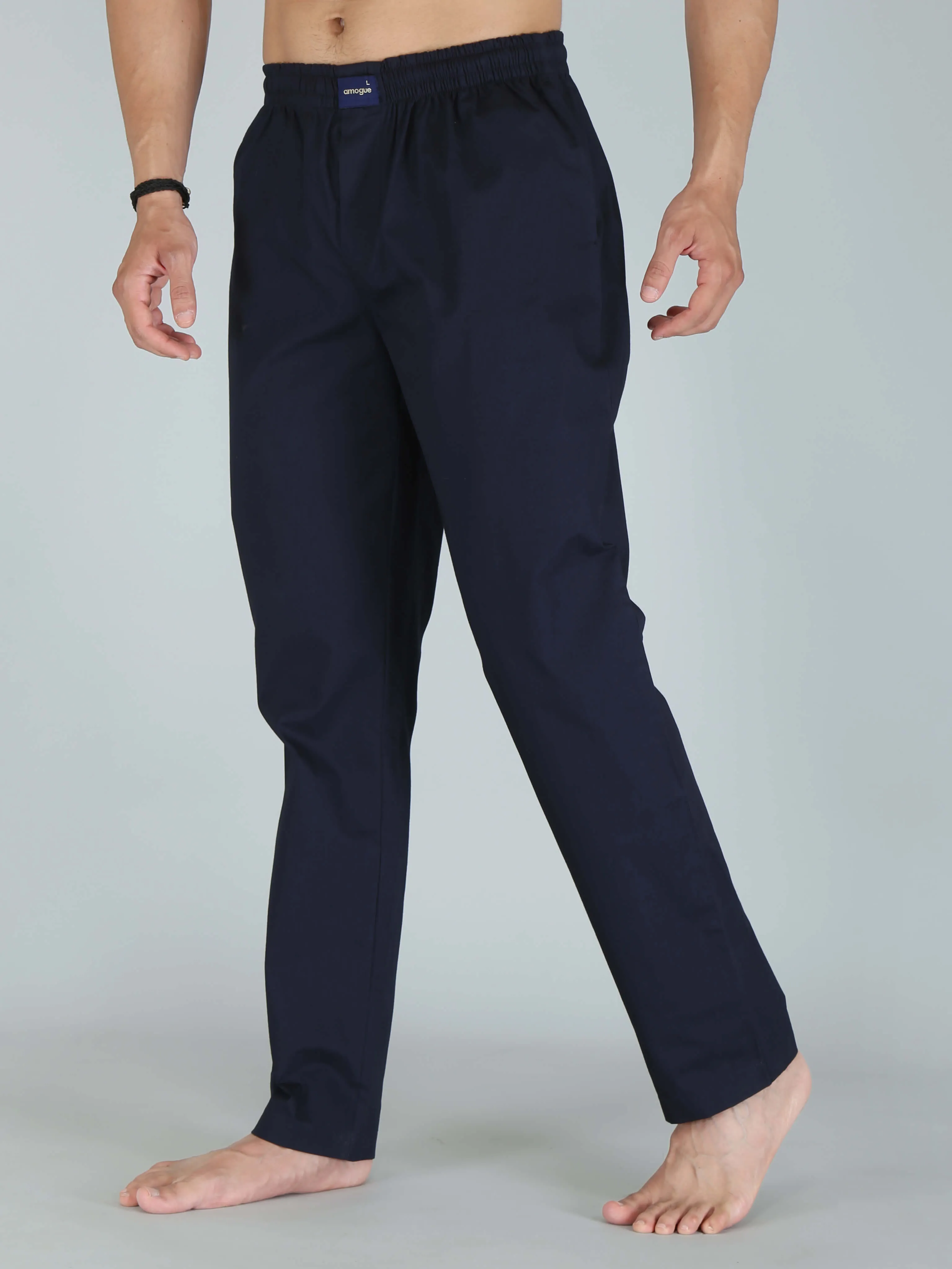 Navy Blue Solid Pure Cotton Pajamas For Men