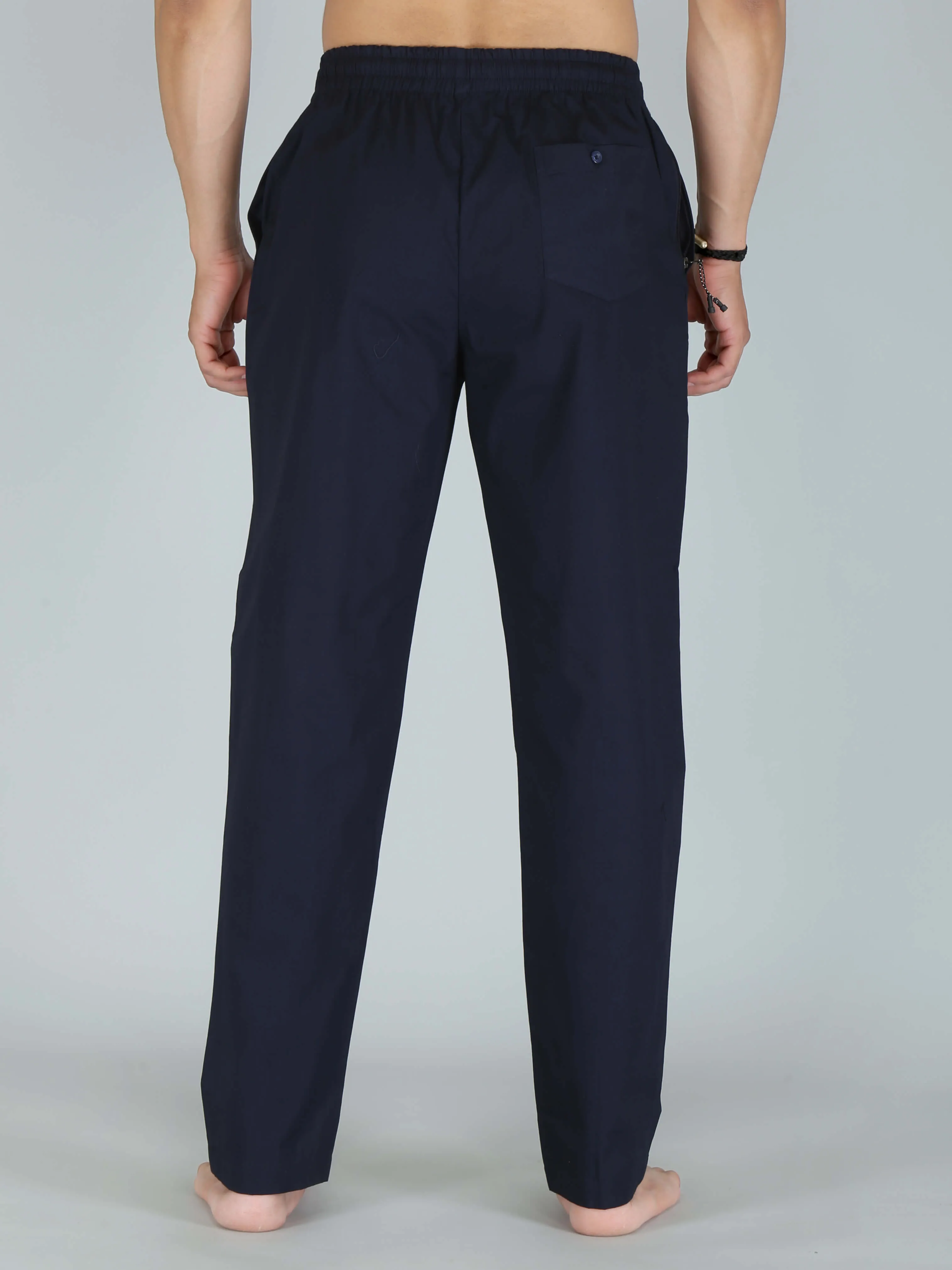 Navy Blue Solid Pure Cotton Pajamas For Men