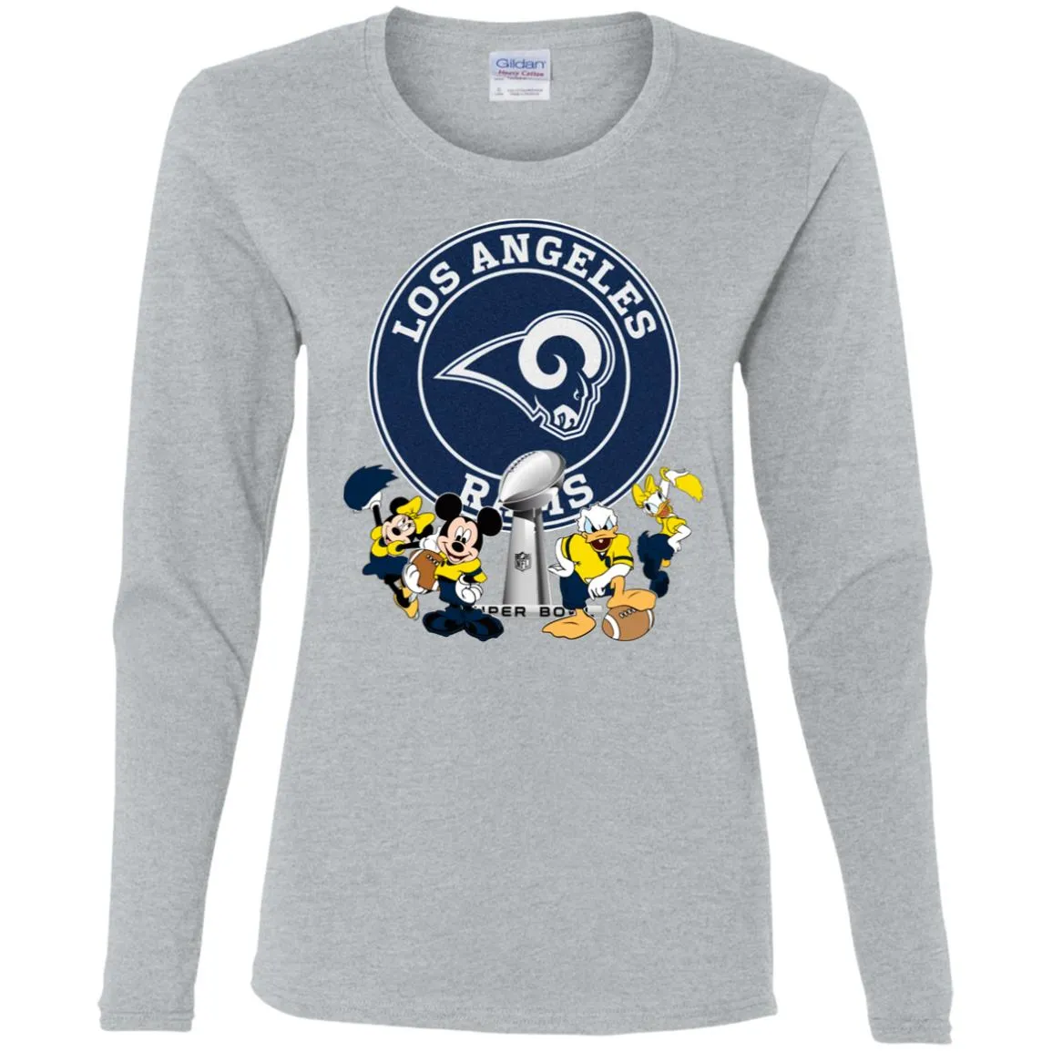 Nfl – Los Angeles Rams Super Bowl 2019 Mickey Mouse Minnie Mouse Donald Duck Daisy Duck Football Women Long Sleeve Shirt