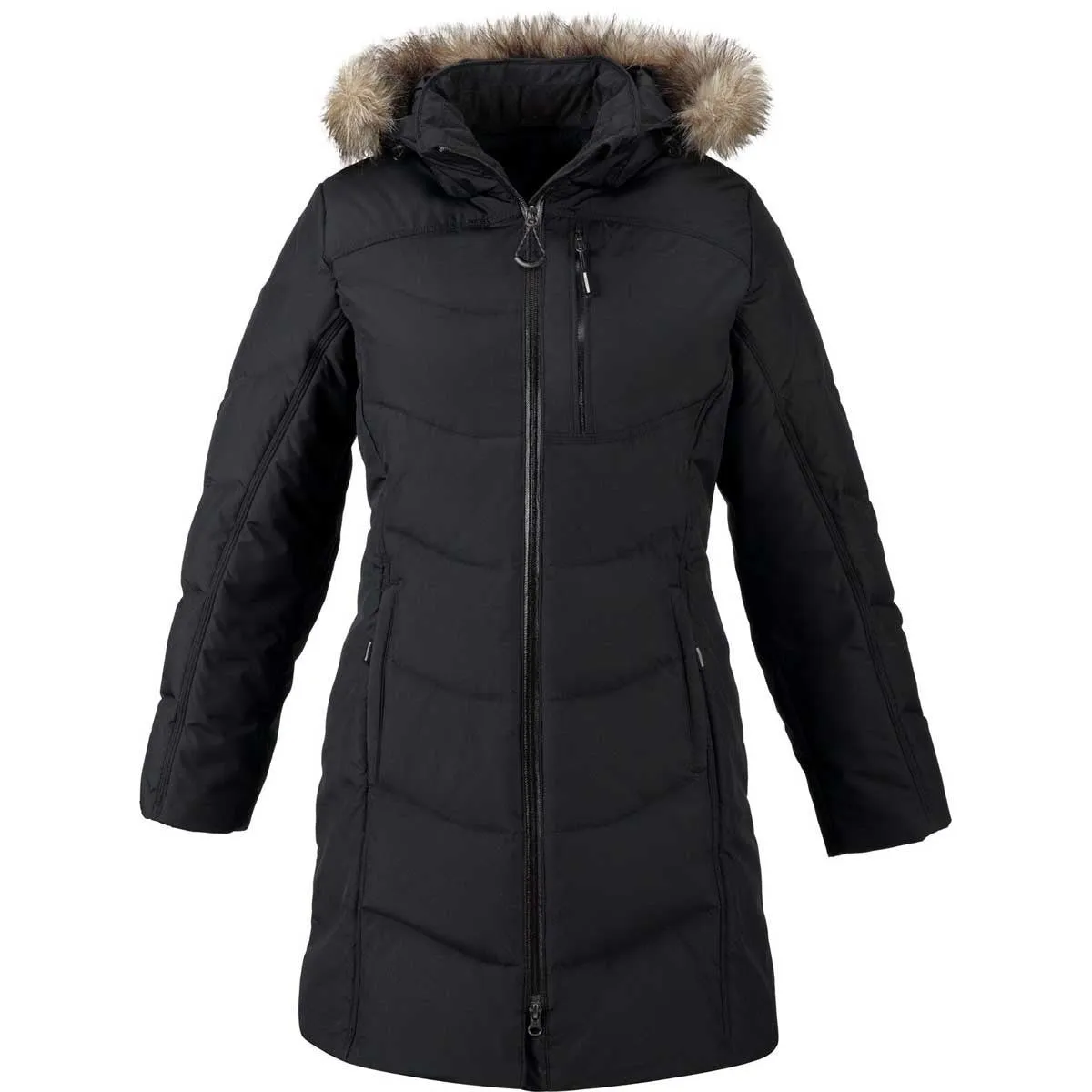 North End Women's Black Boreal Down Jacket with Faux Fur Trim