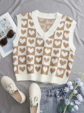 Parien heart & Checker Pattern Sweater Vest