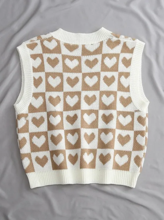 Parien heart & Checker Pattern Sweater Vest