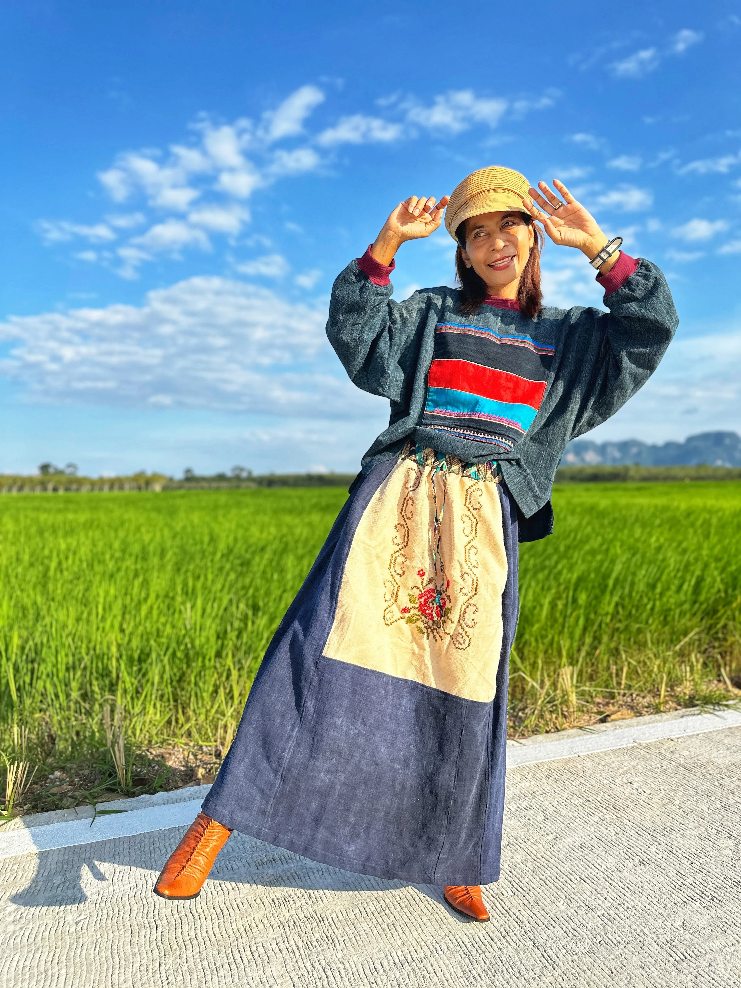 Patchwork Skirt with Embroidery