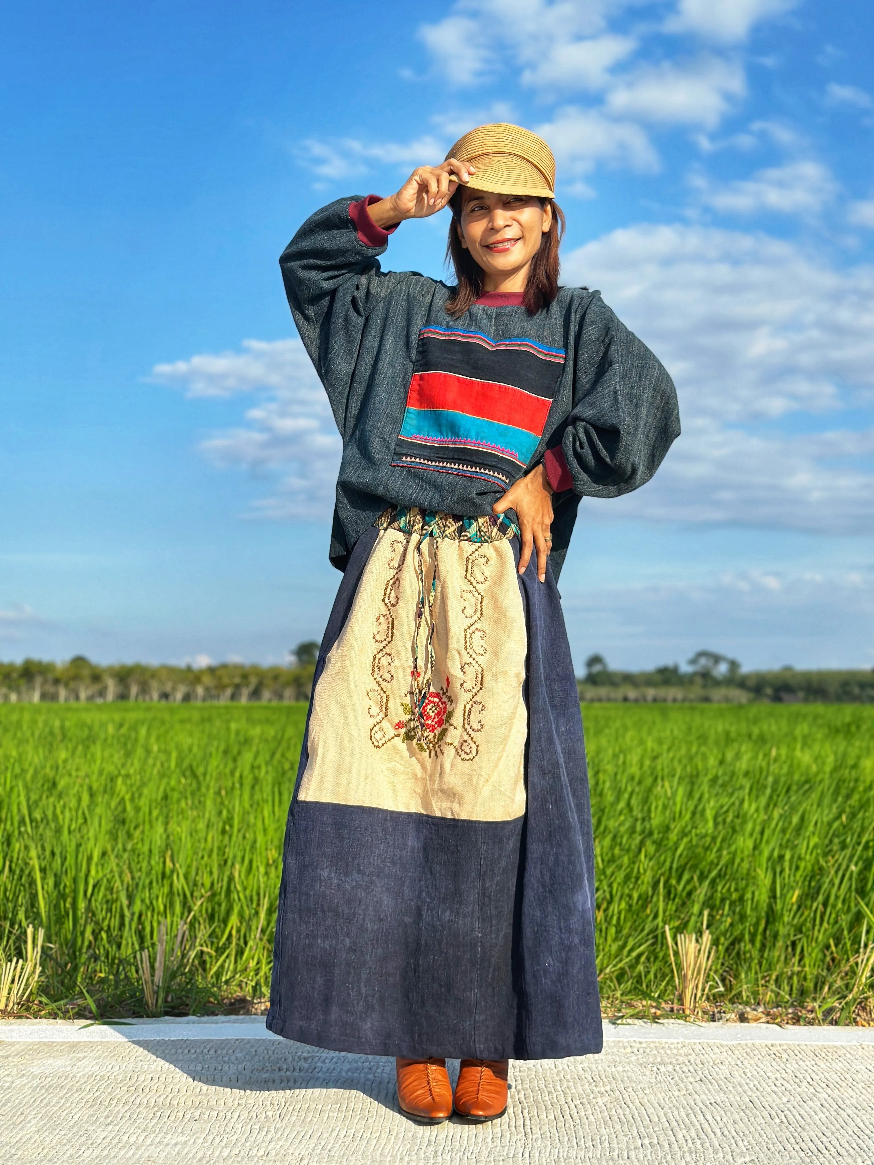 Patchwork Skirt with Embroidery