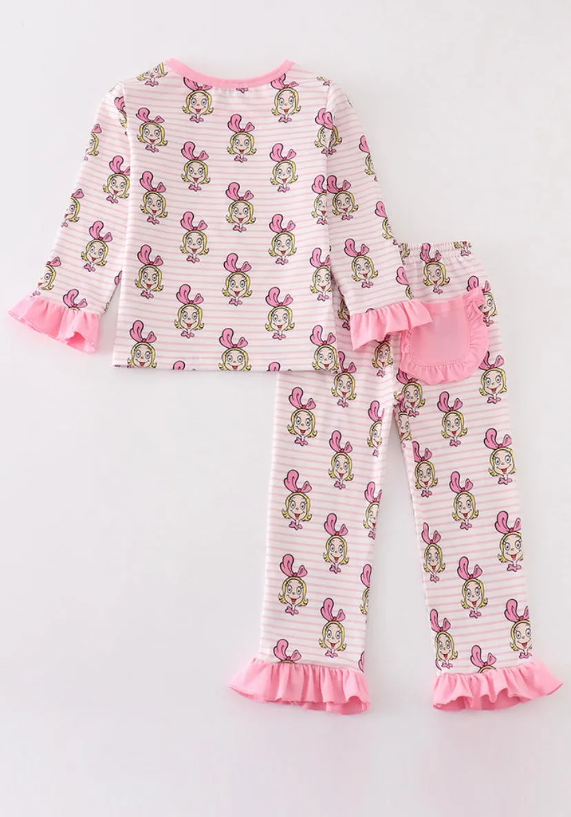 Pink Cindy Lou Who Striped Girls Pajamas