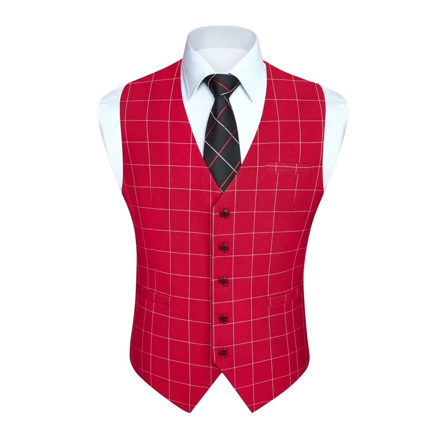 Plaid Slim Suit Vest - RED-6