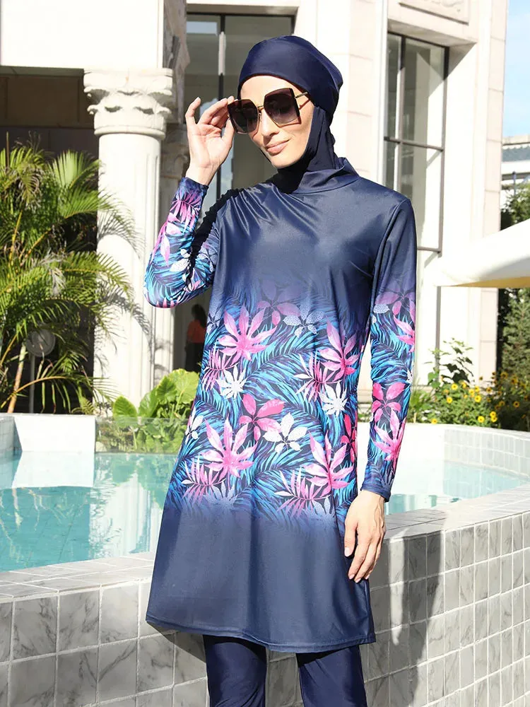 Plus Size 4PCS Burkini Muslim Woman Swimsuit with Full Cover Hijab