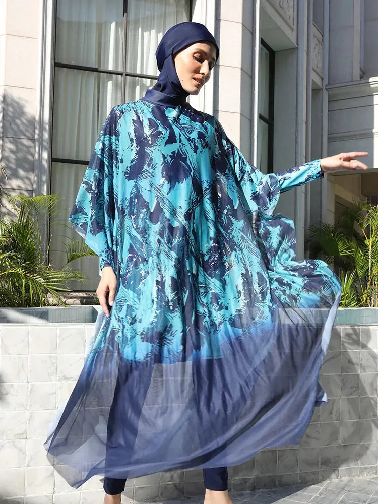 Plus Size 4PCS Burkini Muslim Woman Swimsuit with Full Cover Hijab