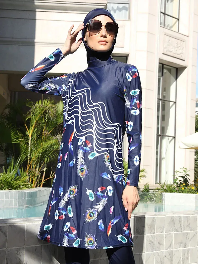 Plus Size 4PCS Burkini Muslim Woman Swimsuit with Full Cover Hijab