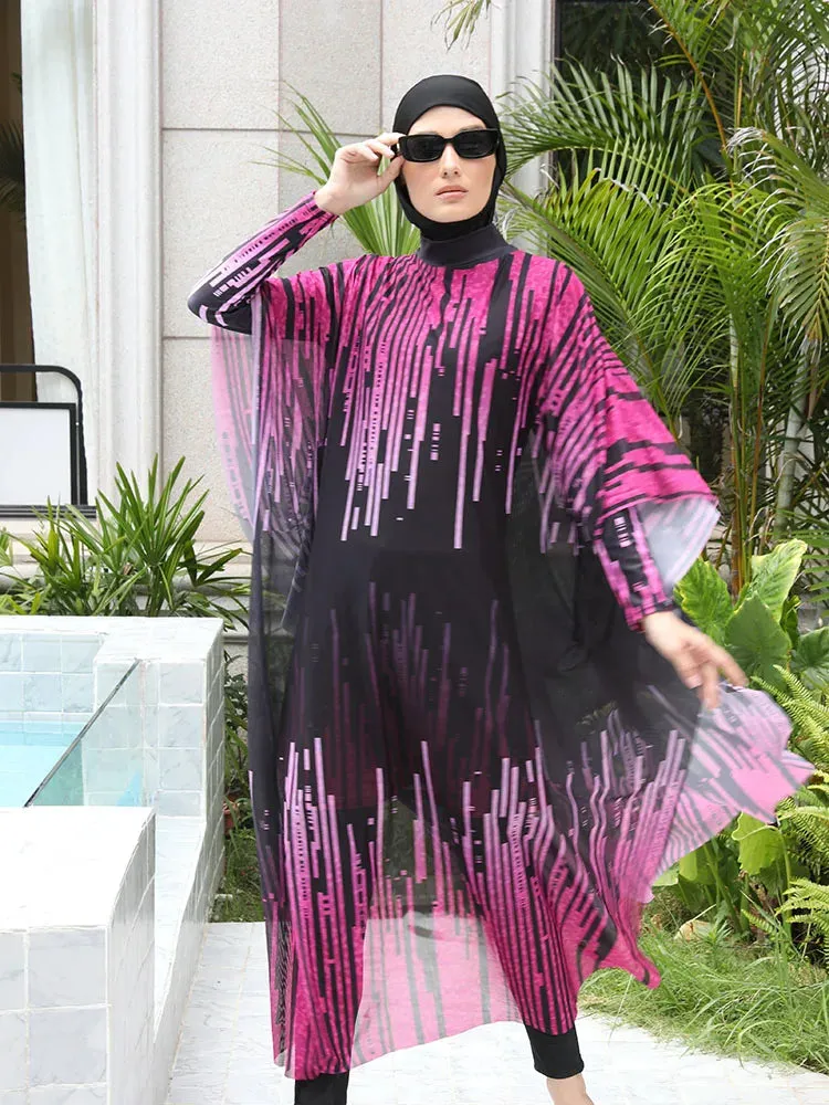 Plus Size 4PCS Burkini Muslim Woman Swimsuit with Full Cover Hijab