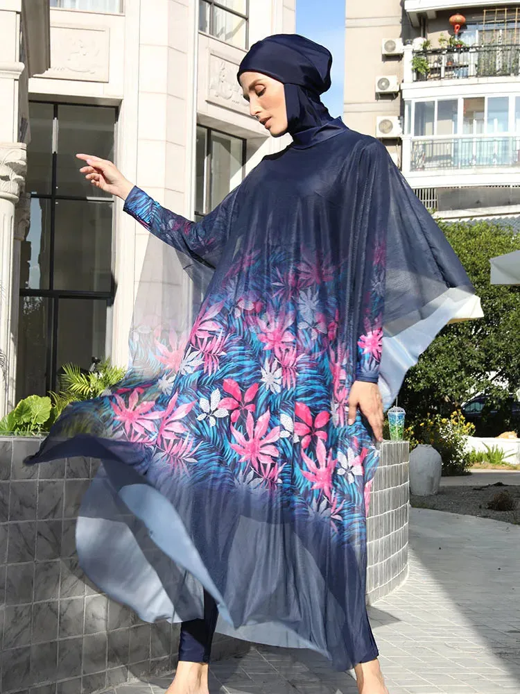 Plus Size 4PCS Burkini Muslim Woman Swimsuit with Full Cover Hijab