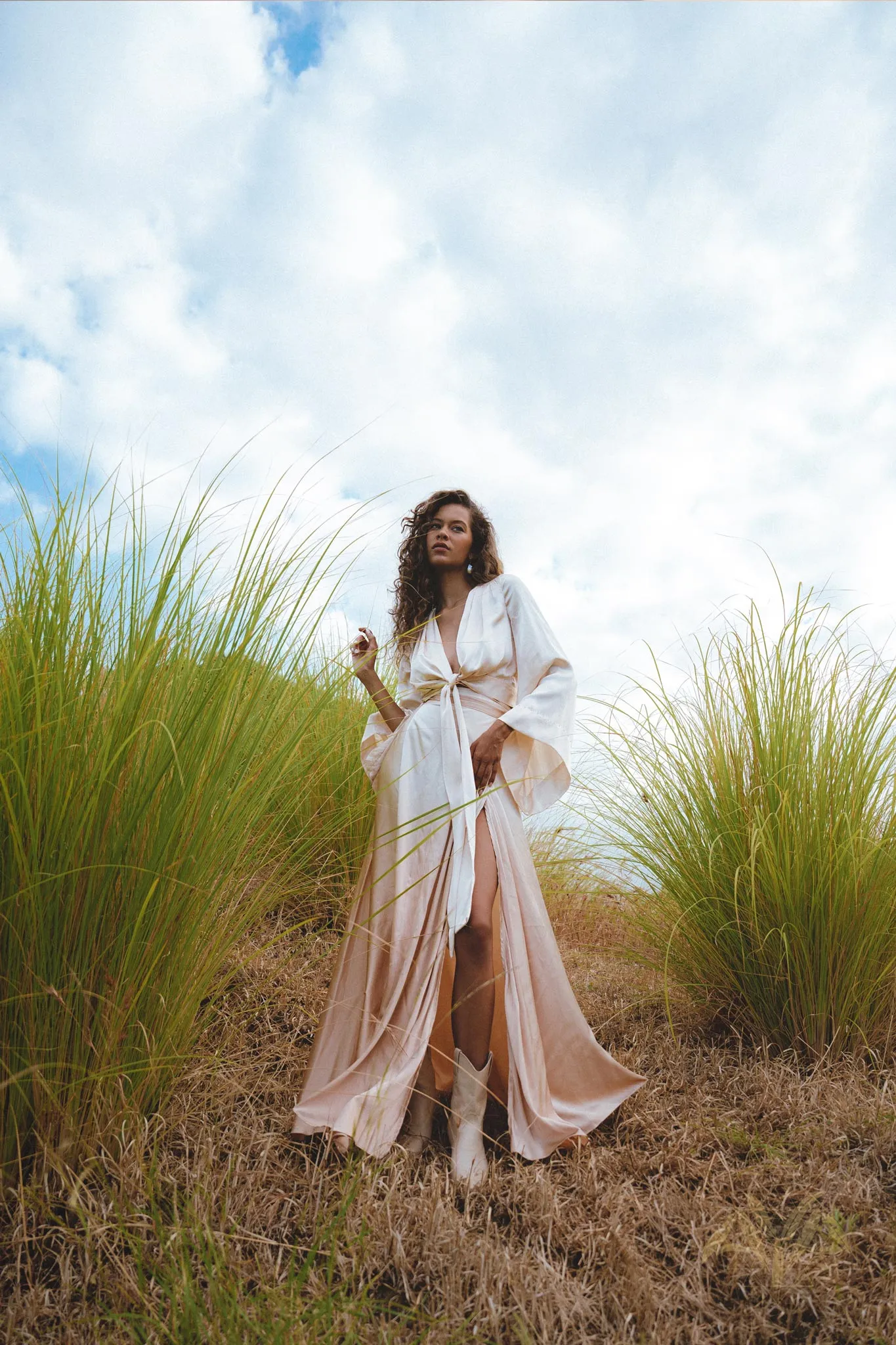 Powder Pink Venus Peace Silk Blouse • Ombre Goddess Top • Boho Wrap Top