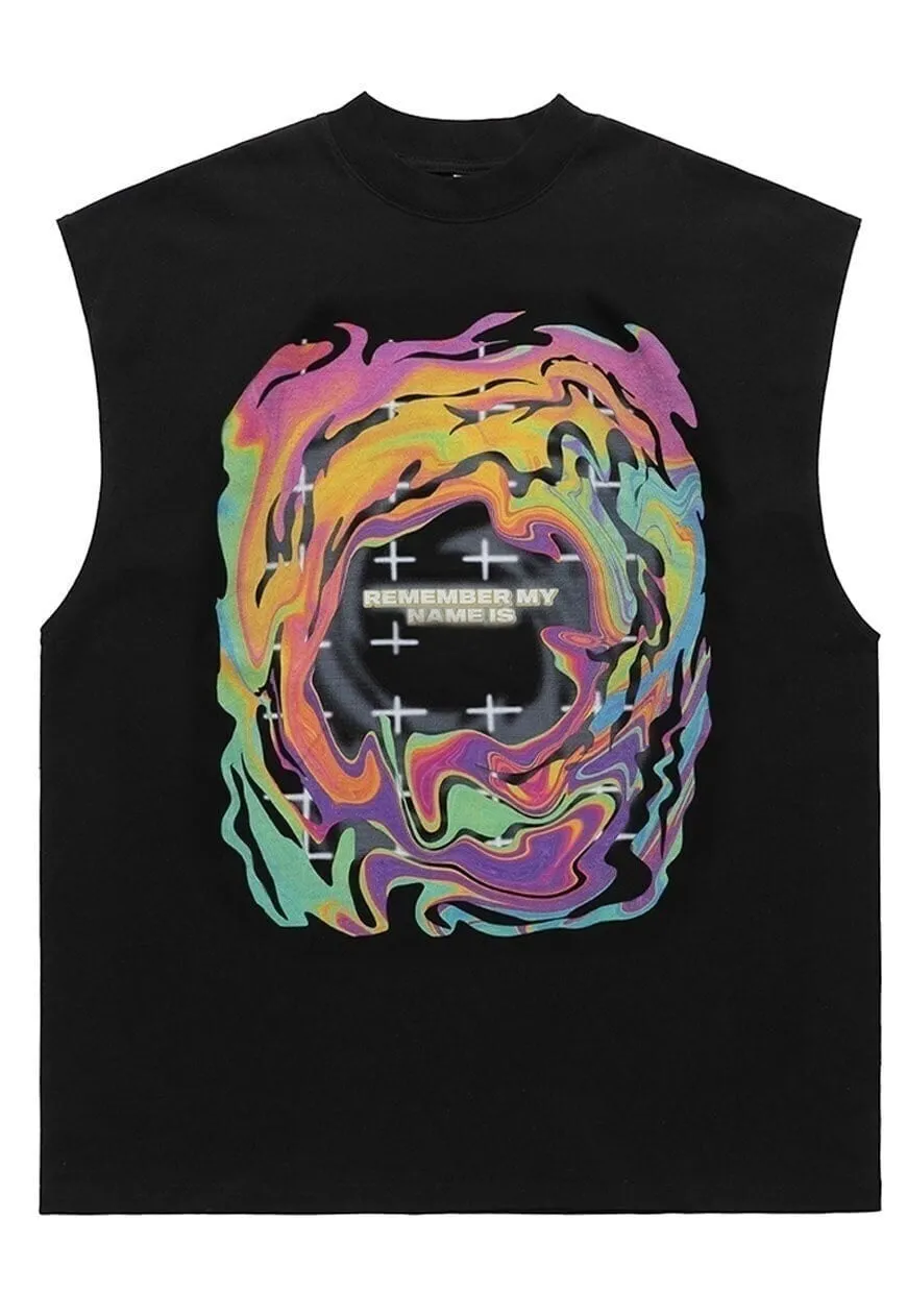 Rainbow print tank top surfer vest retro sleeveless t-shirt