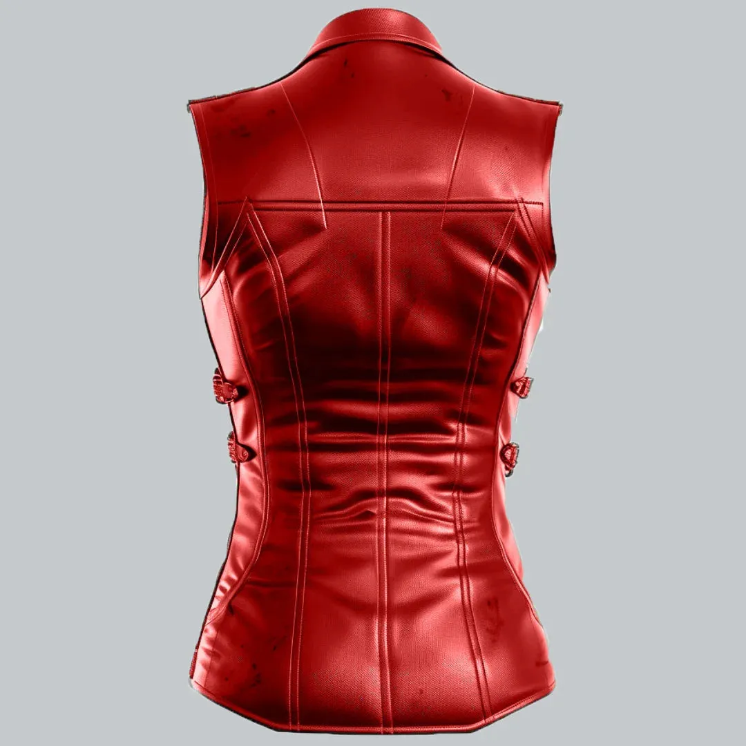 Red Leather Vest for Women