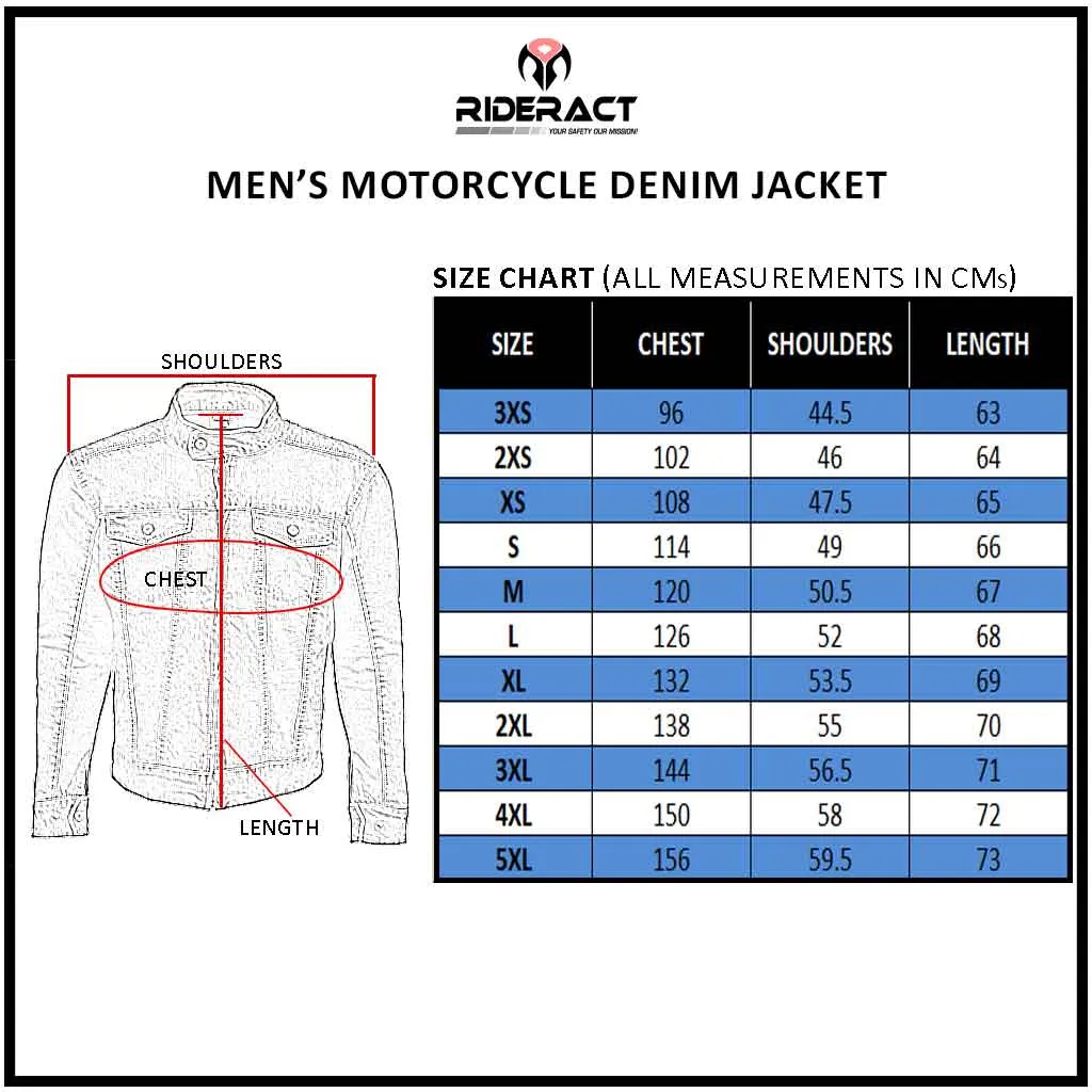 RIDERACT® Men's Motorcycle Riding Denim Reinforced BikerJacket Road Rush Blue