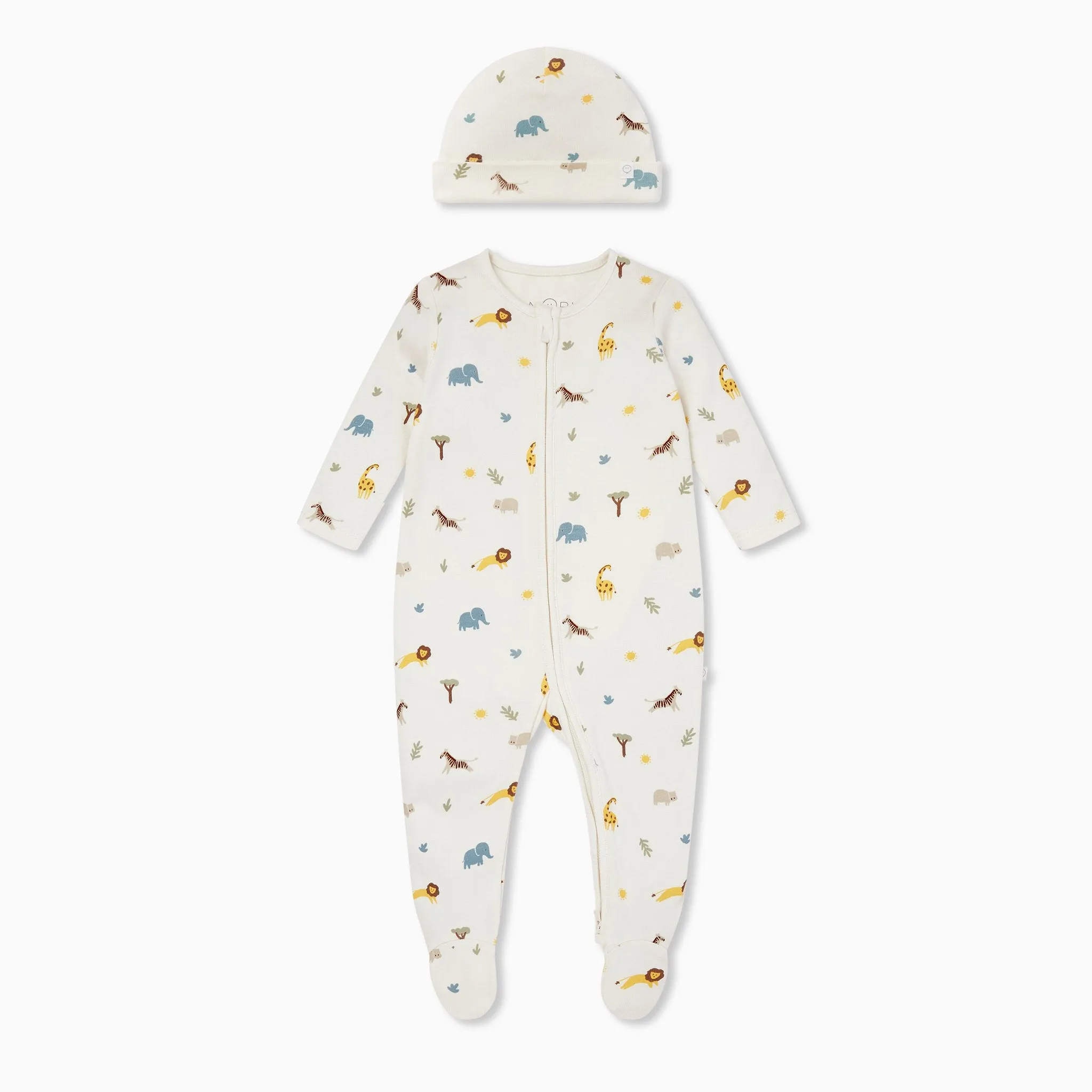 Safari Clever Zip Baby Pajamas & Hat Set