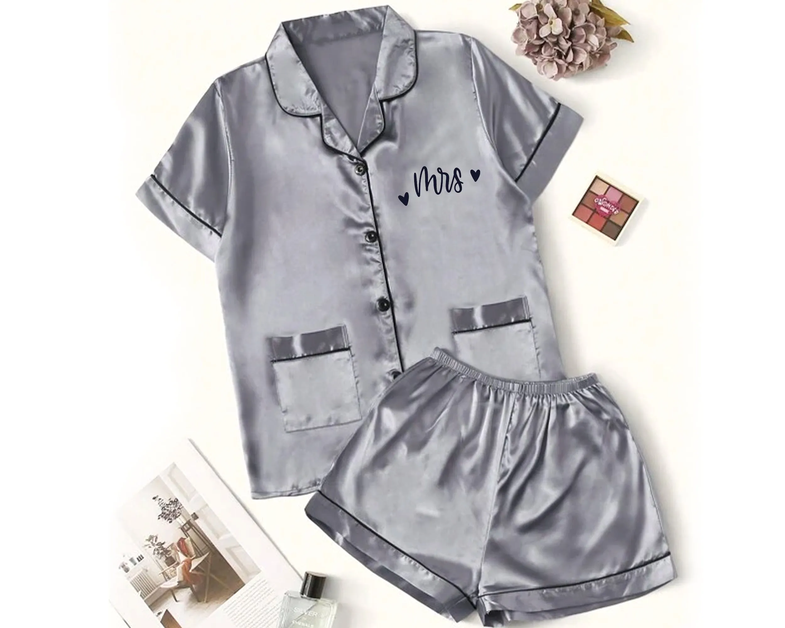 Satin Dual Pocket Pajamas Set