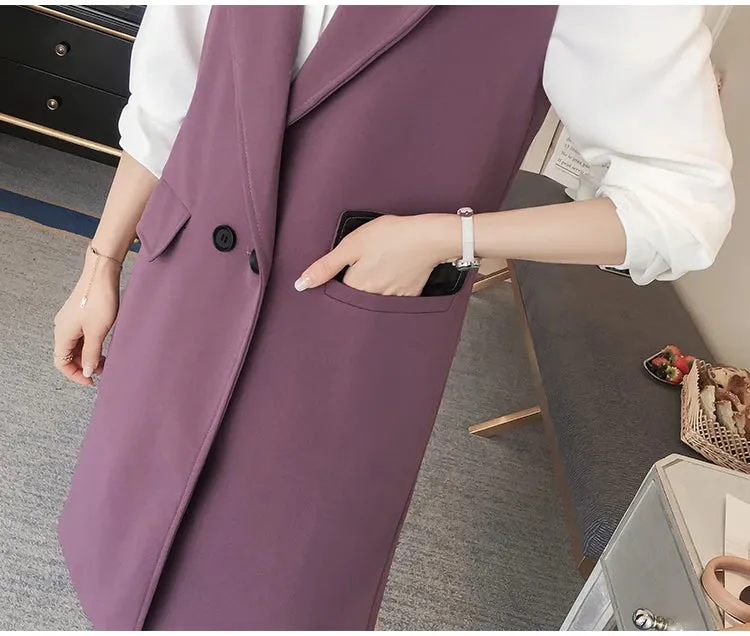 Sleeveless Long Slim Vest Coat