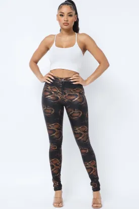 SNAKE PRINT SKINNY PANTS WITH BACK POCKETS