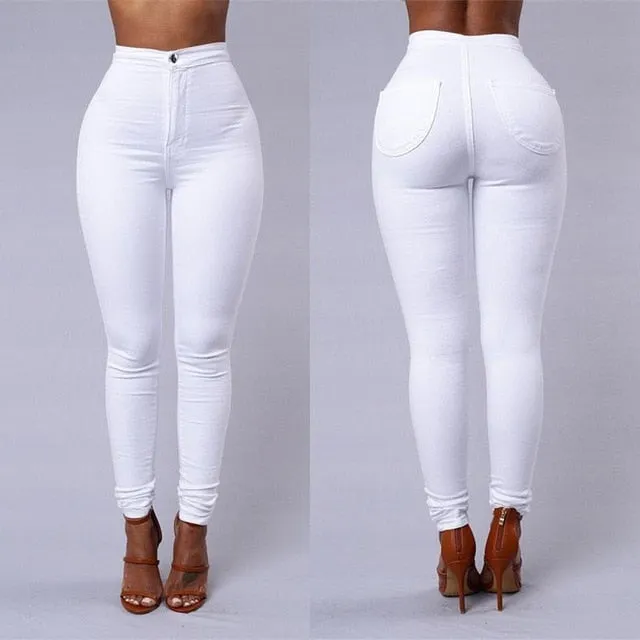 Solid Wash Jeans Woman High Waist Pencil Pants