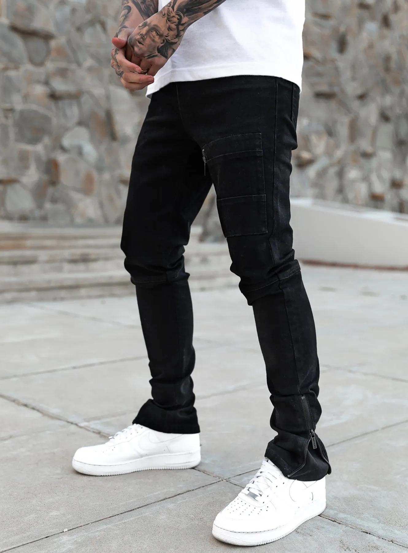 Stacked Track Jeans V3 in Jet Black