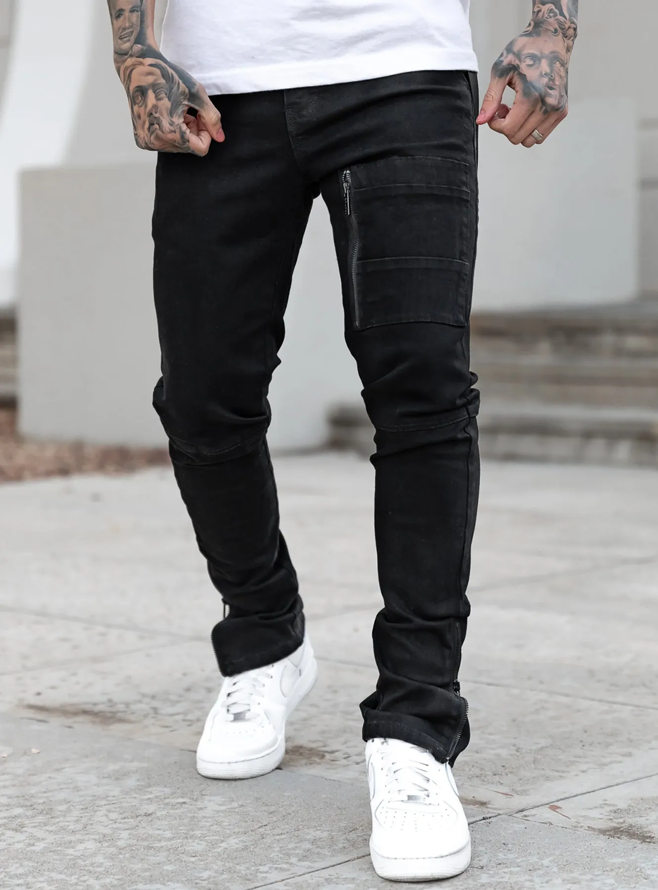 Stacked Track Jeans V3 in Jet Black