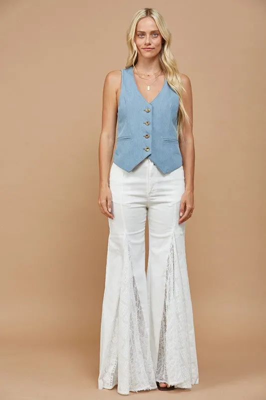 Structured Denim Vest with a Fitted Waistline