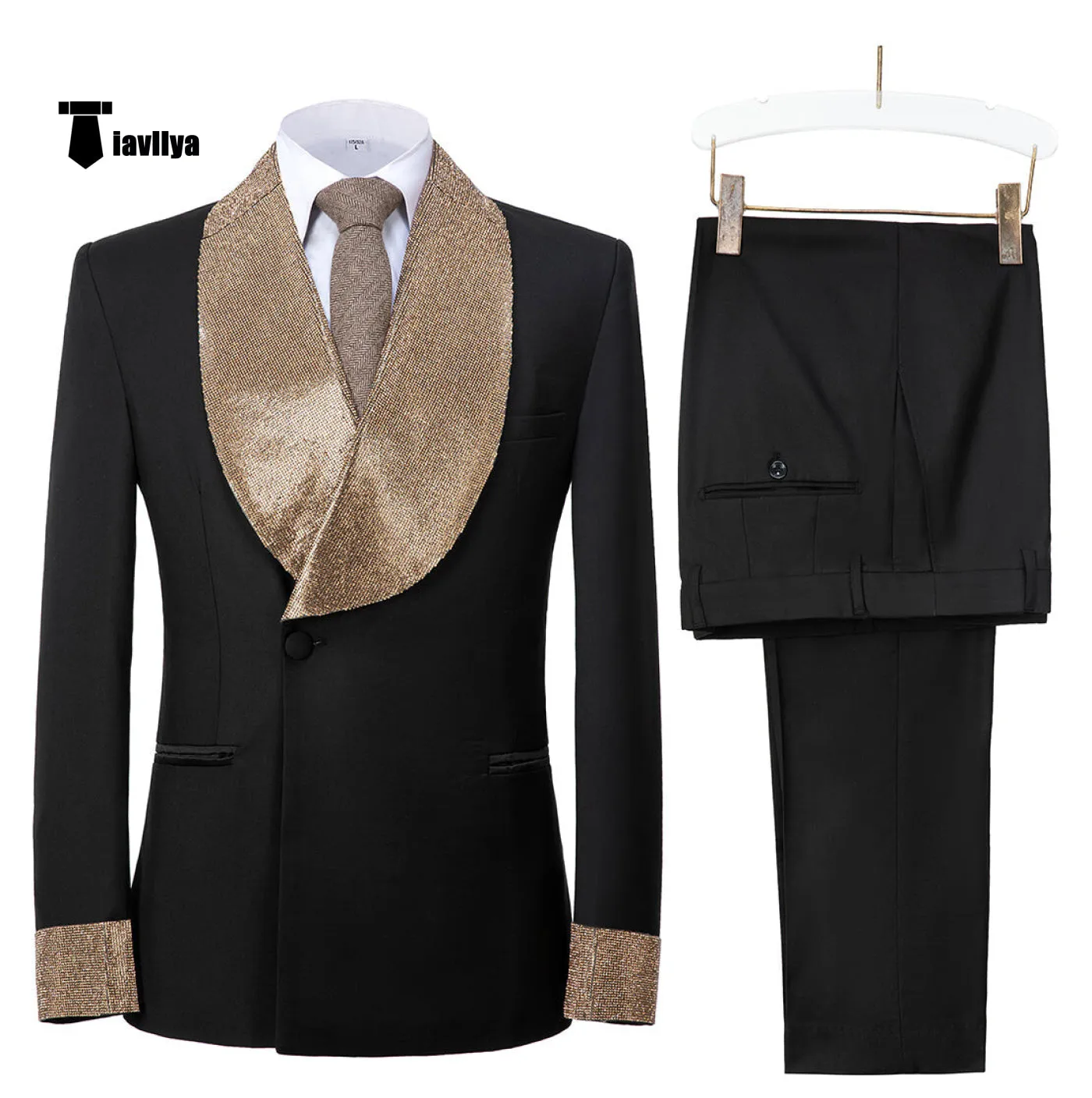 Stylish Men's Suit 2 Pieces Diamond Collar Shawl Lapel Tuxedo For Party (Blazer  Pants)