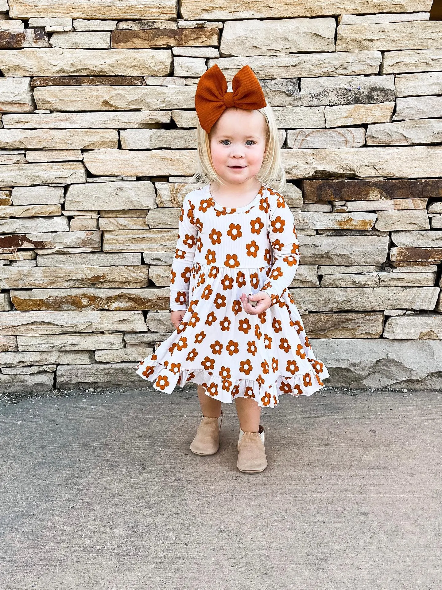 Tan Floral Ribbed Dress