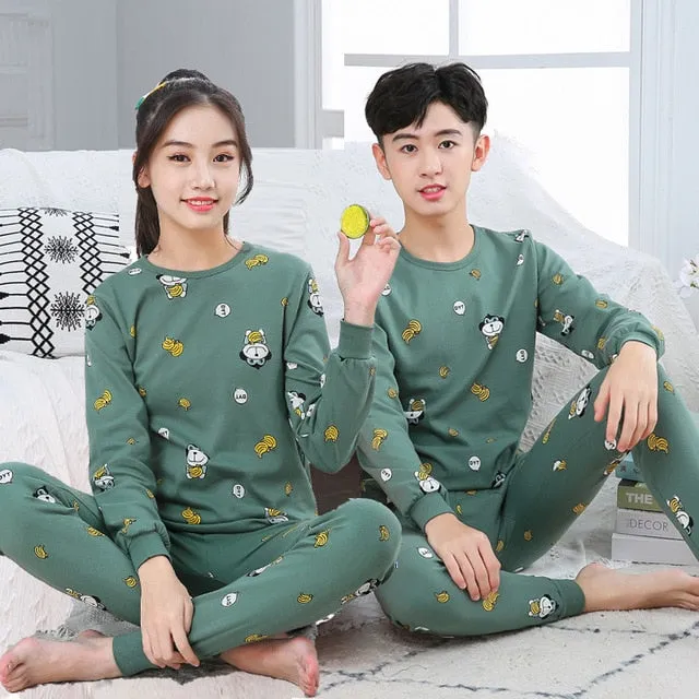 Teens Pajamas Long Sleeve Cotton Pyjamas Kids Clothes Sets Cartoon Big Boy Sleepwear Cute Pajamas For Girls 10 12 14 16 18 Years