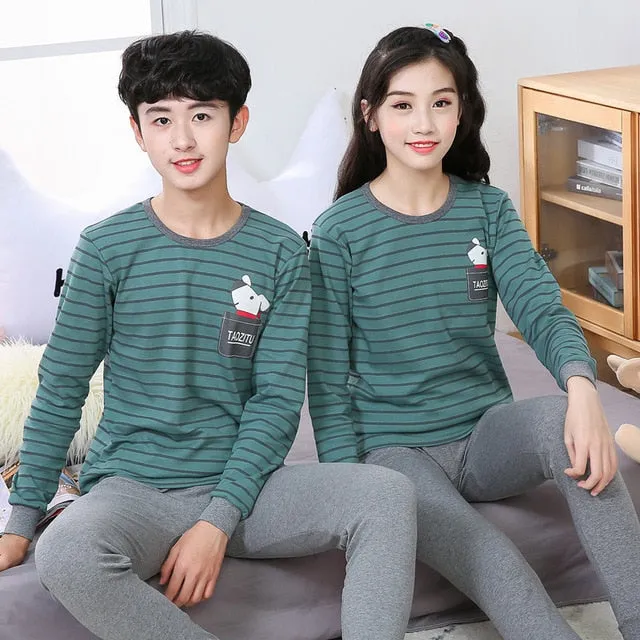 Teens Pajamas Long Sleeve Cotton Pyjamas Kids Clothes Sets Cartoon Big Boy Sleepwear Cute Pajamas For Girls 10 12 14 16 18 Years